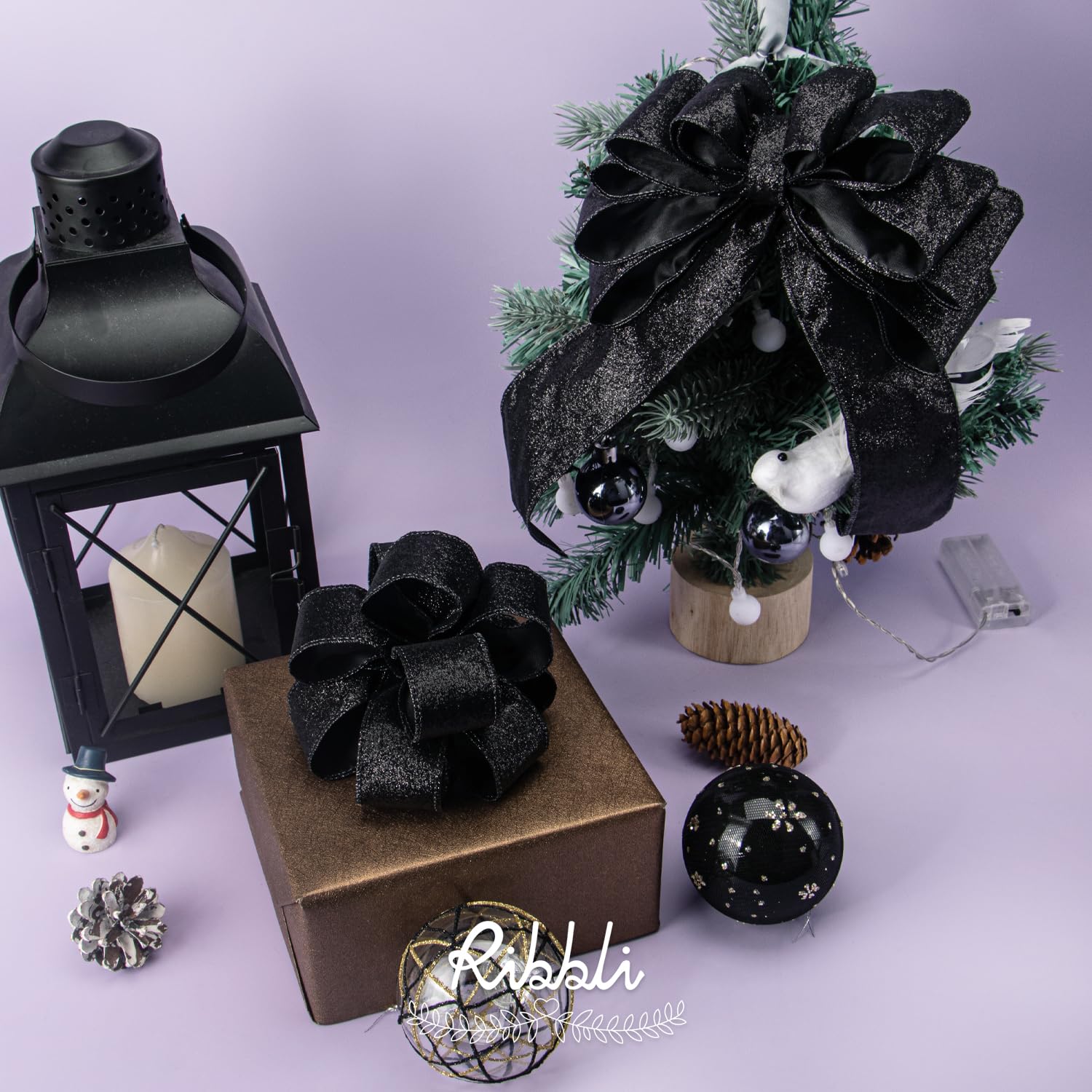 Amazon.com: Ribbli Black Glitter Wired Ribbon,Black with